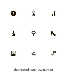 icon set Woman with hair, lips, diamond and ring