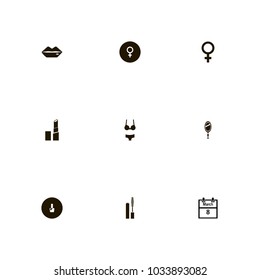 icon set Woman with hand mirror, female sign, makeup and mirror
