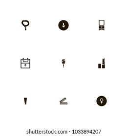 icon set Woman with jewelry, necklace, mirror and manicure