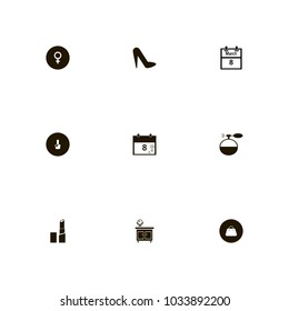 icon set Woman with lady, makeup, lipstick and mirror on the nightstand