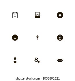 icon set Woman with lady, manicure, pot and lips
