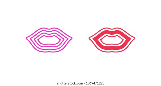 Icon set of Woman lips. Vector illustration of sexy Lips sign in outline style. Isolated icon, sign and symbol for Fashion and Beauty industry. UI element. Pink and red color