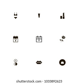 icon set Woman with lipstick, underwear, female sign and data