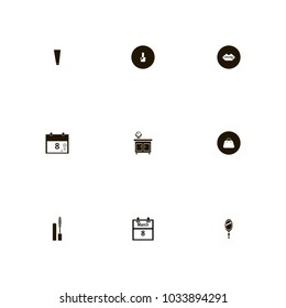 icon set Woman with mascara, data, cosmetics and merch