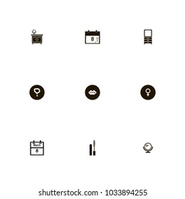 icon set Woman with mascara, makeup, data and eight