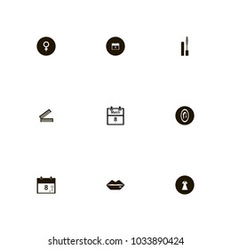 icon set Woman with mirror, cosmetics, woman and merch