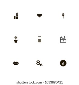 icon set Woman with mirror, merch, data and beauty