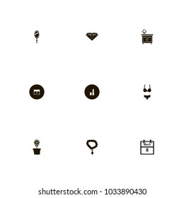icon set Woman with mirror on the nightstand, merch, underwear and woman's day