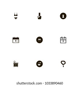 icon set Woman with mirror on the nightstand, aroma, merch and data