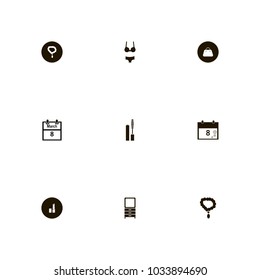 icon set Woman with mirror, woman's day, eyes and bag