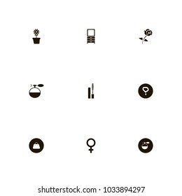 icon set Woman with necklace, flower, dresser and jewelry