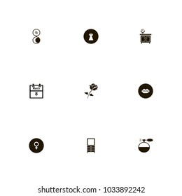 icon set Woman with powder, flower, woman and data