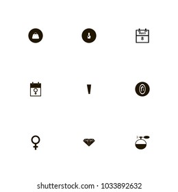 icon set Woman with rings, cosmetics, bag and hairstyle