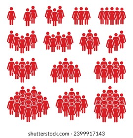 Icon set, woman silhouette, crowd symbol.