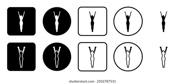 Icon set of woman stretches symbol. Filled, outline, black and white icons set, flat style.  Vector illustration on white background
