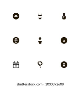 icon set Woman with woman's day, data, necklace and manicure
