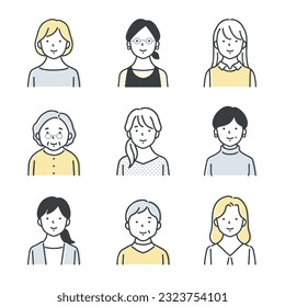 Icon set of women of various ages