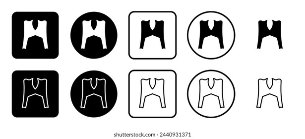 Icon set of women's jacket symbol. Filled, outline, black and white icons set, flat style.  Vector illustration on white background