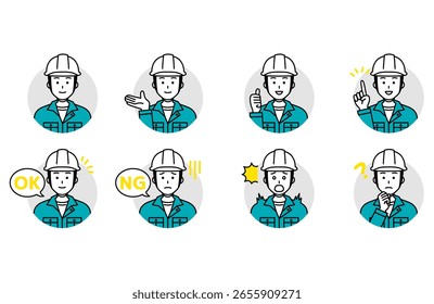 Conjunto de iconos de trabajadores que usan cascos