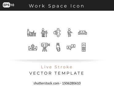 Icon Set Workspace For Website, Infographic Element. Vector Illustration