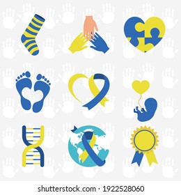 icon set of World down syndrome over white background, colorful design, vector illustration