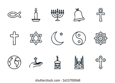 Icon set of world religious world symbols design, Religion culture belief faith god spiritual meditation and traditional theme Vector illustration