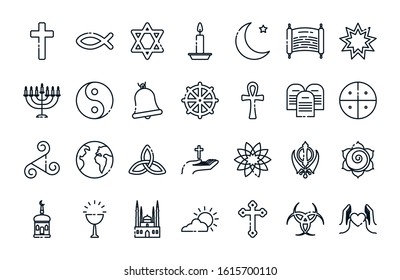 Icon set of world religious world symbols design, Religion culture belief faith god spiritual meditation and traditional theme Vector illustration