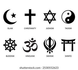 Conjunto de iconos del mundo Símbolos religiosos. Icono de símbolo de religión mundial sobre fondo blanco