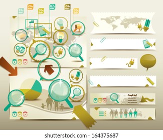 Icon set in World travel Map. Set elements of Information Graphics. Website design menu navigation elements with icons set.