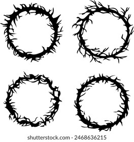 Icon set of wreath, crown of thorns. Simple flat vector illustrations. Isolated on white, transparent background