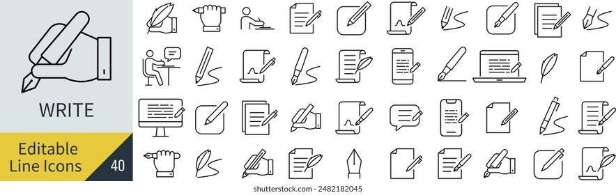 
An Icon Set for Writing with Editable Lines (Not Outlined)