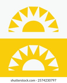 icon set Yellow half sun , including shining rays, sunset designs, solar energy, and star-inspired illustrations. Perfect for representing warmth, tanning, and bright energy.