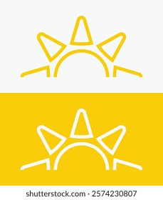 icon set Yellow half sun , including shining rays, sunset designs, solar energy, and star-inspired illustrations. Perfect for representing warmth, tanning, and bright energy.