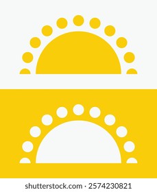 icon set Yellow half sun , including shining rays, sunset designs, solar energy, and star-inspired illustrations. Perfect for representing warmth, tanning, and bright energy.