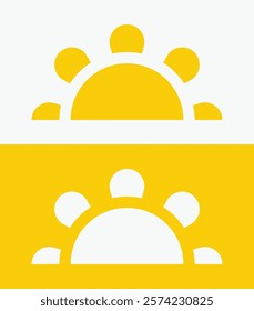 icon set Yellow half sun , including shining rays, sunset designs, solar energy, and star-inspired illustrations. Perfect for representing warmth, tanning, and bright energy.