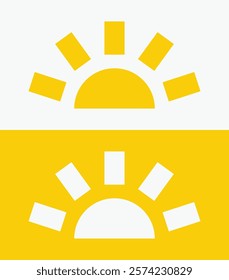 icon set Yellow half sun , including shining rays, sunset designs, solar energy, and star-inspired illustrations. Perfect for representing warmth, tanning, and bright energy.