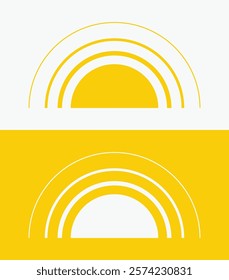 icon set Yellow half sun , including shining rays, sunset designs, solar energy, and star-inspired illustrations. Perfect for representing warmth, tanning, and bright energy.