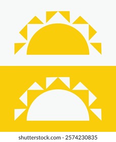 icon set Yellow half sun , including shining rays, sunset designs, solar energy, and star-inspired illustrations. Perfect for representing warmth, tanning, and bright energy.