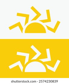 icon set Yellow half sun , including shining rays, sunset designs, solar energy, and star-inspired illustrations. Perfect for representing warmth, tanning, and bright energy.