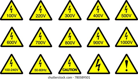 icon set ,Yellow triangle security with the sign of electricity and the reference volt