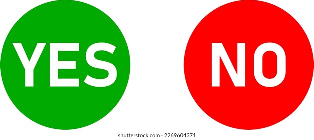 Conjunto de iconos Sí y No o Aceptar y rechazar o aprobar y rechazar los signos con texto en círculos verdes y rojos. Imagen vectorial.