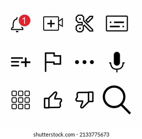 Icon set for youtube on white background