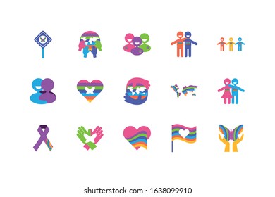 Icon set of zero discrimination day, flat style icons vector illustration design