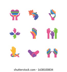 Icon set of zero discrimination day, flat style icons vector illustration design