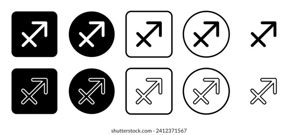 Icon set of zodiac sagittarius symbol. Filled, outline, black and white icons set, flat style.  Vector illustration on white background