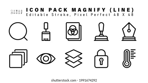 Icon Set of Zoom Out Vector Line Icons. Contains such Icons as Pen Tool, Blend Mode, Eye, Layer etc. Editable Stroke. 48x48 Pixel Perfect
