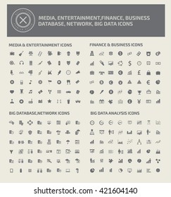 Icon set,media icons,business icons,database icons,network icons,vector