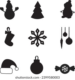 Icon sets. Christmas decorations. Christmas tree. Santa hat. 