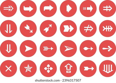 Los conjuntos de iconos contienen 24 iconos blancos en círculos rojos