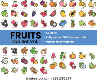 Icon Sets of Fruits, tropical, exotic fruit